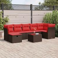 8-delige Loungeset met kussens poly rattan bruin