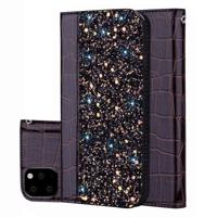 Krokodil textuur glitter poeder horizontale Flip lederen draagtas met kaartsleuven & houder voor iPhone 11 (zwart)
