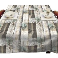 Buiten tafelkleed/tafelzeil houten planken met kant print 140 x 250 cm rechthoekig - thumbnail