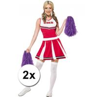 Cheerball - 2x - met ringgreep - paars - 28 cm - pompom - Cheerleader verkleed accessoires