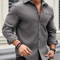 Bon&Bon Homme Men's Brown Corduroy Long Sleeve Casual Button Shirt Dark Grey / S