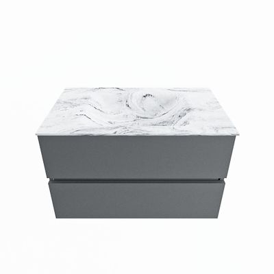 MONDIAZ VICA-DLUX 80cm badmeubel onderkast Plata 2 lades. Inbouw wastafel CLOUD midden zonder kraangat, kleur Glace.