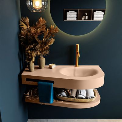 MONDIAZ RIVA 100cm Wastafel met planchet kleur Rosee. Wastafel DULCET rechts 1 kraangaten kleur Rosee. MONDIAZ RIVA 100cm Wastafel met planchet kleur Rosee. Wastafel DULCET rechts 1 kraangaten kleur Rosee.