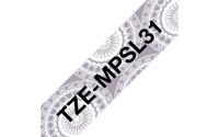 Labeltape met patroon Brother TZe, TZ TZe-MPSL31 Tapekleur: Wit (met zilveren motief) Tekstkleur:Zwart 12 mm 4 m - thumbnail