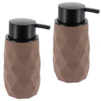 Zeeppompje/dispenser Diamond - 2x - bruin - kunststof - 6 x 15 cm