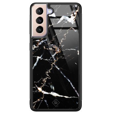 Samsung Galaxy S21 glazen hardcase - Marmer zwart