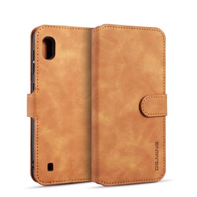 Dg. MING retro olie kant horizontale flip case voor Galaxy A10 met houder & kaartsleuven & portemonnee (bruin)