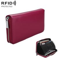 Antimagnetic RFID Large Capacity Long Style Genuine Leather Passport Package / Multifunctional and Many Card Slots Card Package(Purple)