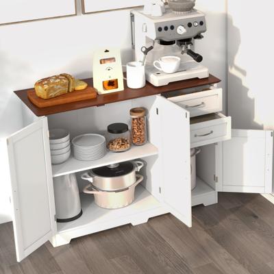 Dressoir Modern Opbergmeubel met 2 Deuren en 2 Laden Verstelbare Plank Opbergkast voor Keuken Eetkamer Woonkamer Wit/Bruin