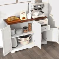 Dressoir Modern Opbergmeubel met 2 Deuren en 2 Laden Verstelbare Plank Opbergkast voor Keuken Eetkamer Woonkamer Wit/Bruin