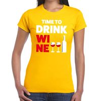 Time to drink Wine tekst t-shirt geel dames