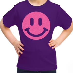 Verkleed T-shirt voor meisjes - smiley - paars - carnaval - feestkleding voor kinderen