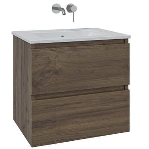 Adema Chaci Badkamermeubelset - 60x46x57cm - 1 keramische wasbak wit - zonder kraangaten - 2 lades - noten (hout) SW1212758/SW773925