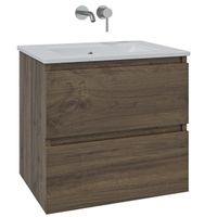 Adema Chaci Badkamermeubelset - 60x46x57cm - 1 keramische wasbak wit - zonder kraangaten - 2 lades - noten (hout) SW1212758/SW773925