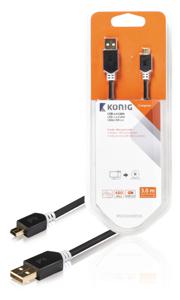 König KNC60300E30 Usb 2.0 Kabel A Male - Mini 5-pins Male 3,00 M Grijs