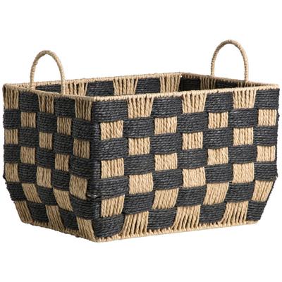 2e Halve Prijs Leen Bakker - Mand Check Naturel/zwart - 32x40x30 Cm - Metaal/Papier - Bruin#Zwart