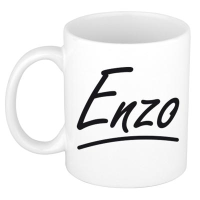 Enzo Naam koffiemok - beker - met sierlijke letters - wit - 300 ml - Cadeau - Heren