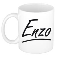 Enzo Naam koffiemok - beker - met sierlijke letters - wit - 300 ml - Cadeau - Heren