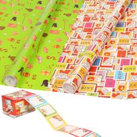 Sinterklaas inpakpapier/cadeaupapier 6x rollen en 50 naam stickers