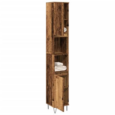Badkamerkast 30x30x190 cm bewerkt hout oud houtkleurig