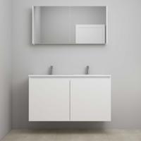 On-Line Badkamermeubelset - 120 cm - Bouwpakket - Greeploos 2 Deuren - Acryl Wastafel - 2 Kraangaten - Spiegelkast - Mat Wit