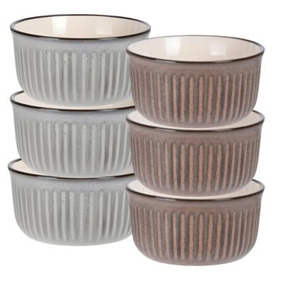 Soepkom Striped - set 6x - bruin / grijs - 14 x 7 cm - keramiek - kom