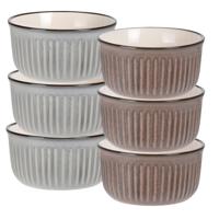 Soepkom Striped - set 6x - bruin / grijs - 14 x 7 cm - keramiek - kom