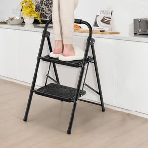 Ladder met 2 Treden 265 kg Draagkracht Vouwladder met Gevoerde Handgreep en Anti-Slip Pedaal Huishoudladder voor Keuken