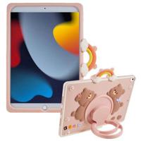 iPad 10.2 2019/2020/2021 Cartoon Bear Silicone Hoesje met Kickstand - Roze - thumbnail