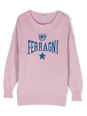 Chiara Ferragni Kids sweat rayé à logo intarsia - Rose