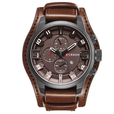 Curren M8225 leger militaire lederen band mannen quartz horloge (zwartbruin)