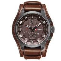 Curren M8225 leger militaire lederen band mannen quartz horloge (zwartbruin)