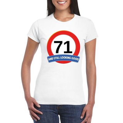 Verkeersbord 71 jaar t-shirt wit dames Verkeersbord 71 jaar t-shirt wit dames