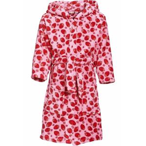 Badjas/ochtendjas met aardbeien print - roze/wit - voor meisjes - polyester badstof - met capuchon