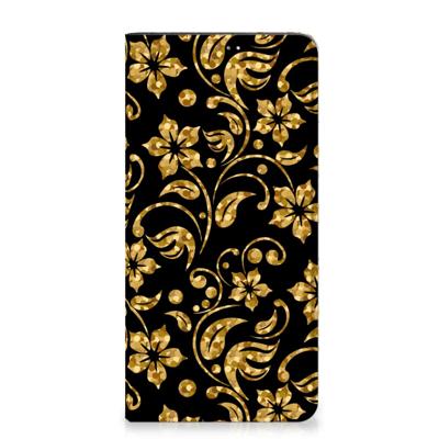 Samsung Galaxy A14 4G Smart Cover Gouden Bloemen Samsung Galaxy A14 4G Smart Cover Gouden Bloemen