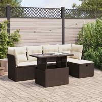 6-delige Loungeset met kussens poly rattan bruin