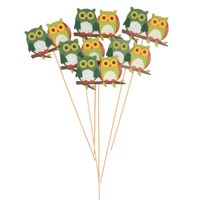 Set van 6x houten instekers met uiltjes groen 8,5 cm - Kerststukjes - thumbnail