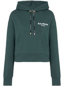 Balmain hoodie crop à logo floqué - Vert