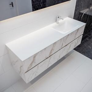 Mondiaz Vica Cloud badmeubel wit carrara mat 150 cm 4 lades solid surface enkele spoelbak rechts 1 kraangat