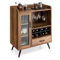 Vintage Wijnkast met Wijnrek en Geïntegreerde Glazen Houders Barkast Hout Dressoir met Lade en Glazen Deur 80 x 40 x 95 cm
