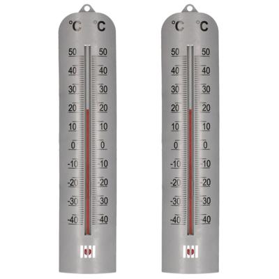Thermometer - Set van 2x stuks - 27 cm - Zilver - Binnen / Buiten - Wandmontage - Celsius