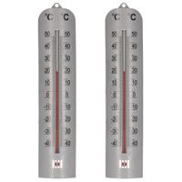 Thermometer - Set van 2x stuks - 27 cm - Zilver - Binnen / Buiten - Wandmontage - Celsius