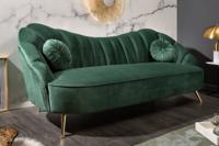 Retro 3-zitsbank ARIELLE 220cm fles groen fluweel gouden metalen poten decoratief stiksel - 40749