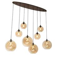 QAZQA Art Deco hanglamp donkerbrons met amber glas ovaal 8-lichts - - thumbnail