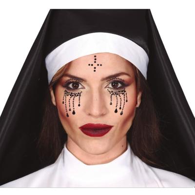 Verkleedset Non - horror - hoofdkapje - gezicht diamantjes - halloween