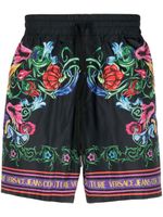 Versace Jeans Couture short fleuri à lien de resserrage - Noir