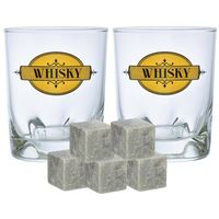 Luxe whiskyglazen set 6x stuks 240 ml met 9x whisky ijsblokstenen