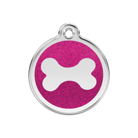Bone Hot Pink glitter hondenpenning medium/gemiddeld dia. 3 cm - RedDingo