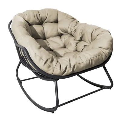 Lounge- schommelstoel Rocking Grijs Frame Creme kussen (PRE-ORDER)