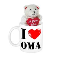 Cadeau beker I love Oma + beertje met hartje - Oma cadeautje - feest mokken - thumbnail